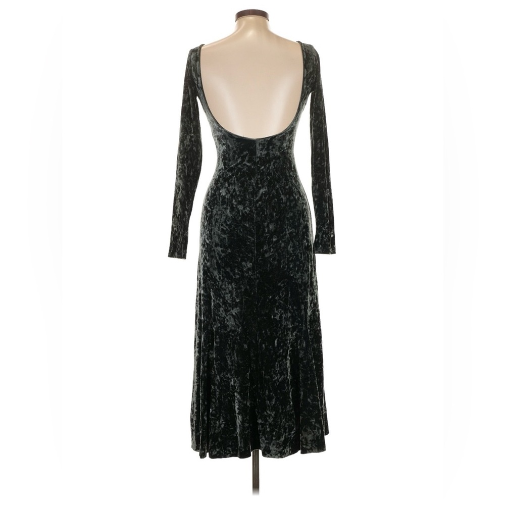 Vintage 90s Betsey Johnson crushed velvet Hunter green midi dress - Picture 2 of 8